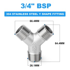 ERGAOBOY Stainless Steel 304 3/4" BSP Male 3 Way Y Shape T Piece Pipe Fittings for Water/Oil/Gas
