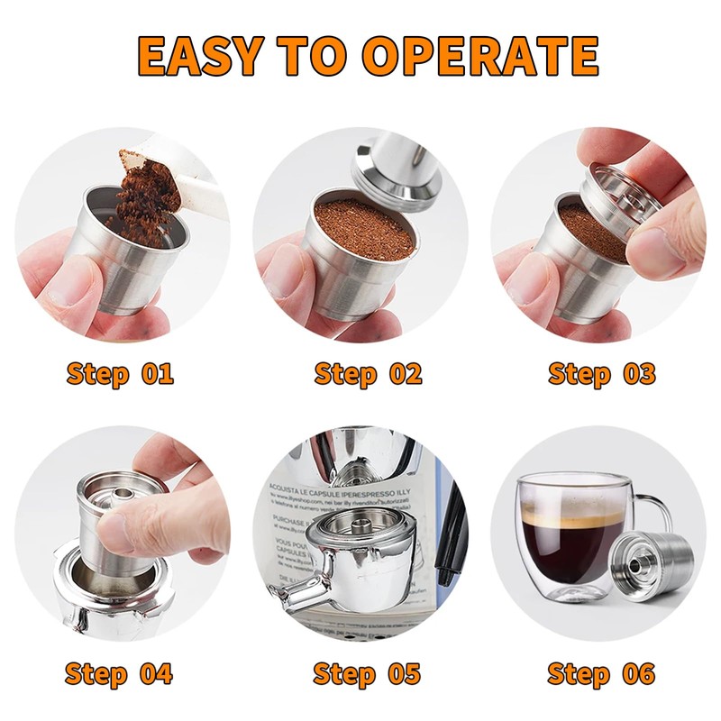 FOVNOT Stainless Steel Coffee Capsules, Reusable Espresso Capsules Refillable Coffee