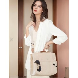 Canvas Women's Tote With Pockets, Crossbody Shoulder Handbag Everything Bag With Compartments