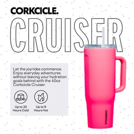Corkcicle Cruiser Insulated Tumbler with Handle and Straw, Paradise Punch, 40 oz – Reusable Water Bottle Keeps Beverages Cold for 20 Hours, Hot for 9 Hours – Cupholder Friendly