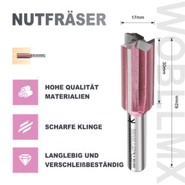 WOBLLMX 3 Blades Groove Cutter 8 mm Shank, Diameter 17 mm Working Length 30 mm Professional Carbide Fitted Groove Cutter Standard for Wood Density Plate Accessories Hand Milling Cutter