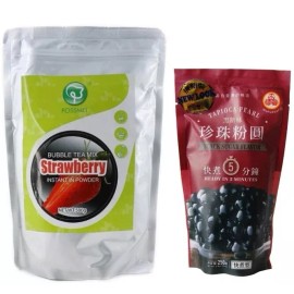 POSSMEI Bubble tea mix Strawberry Instant  powder 500gW/ Black Bubble pears