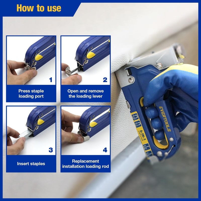 EVERTOOLS 4-in-1 Heavy Duty Staple Gun Kit with 6,000 Staples,