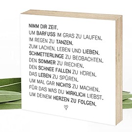 Wunderpixel¬Æ Holzbild Nimm Dir Zeit - 15x15x2cm zum Hinstellen/Aufh√§ngen, echter Fotodruck mit Spruch auf Holz - schwarz-wei√ües Wand-Bild Aufsteller Zuhause B√ºro zur Dekoration Geschenk-Idee