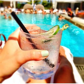 Drinique Unbreakable Elite Tumbler Glass (Set of 4) 12oz Plastic Iced Tea Glasses - Stackable, Shatterproof, Dishwasher Safe - Blue