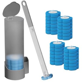 Cepillo de Inodoro Desechable – 1 Mango de Plástico, 1 Portaescobillas y 24 Cabezales de Repuesto, Cepillo para Baño Multifuncional sin Dañar Esmalte,Escobilla de Limpieza Profunda para Baño y Cocina