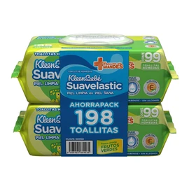 Kleenbebé Suavelastic Toallitas Húmedas para Bebé, Paquete con 198 piezas (2 paquetes de 99 toallitas c/u)