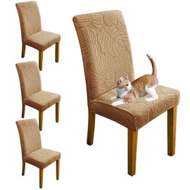 Oloepfo Dining Room Chair Covers Set of 4, Stretch Spandex, Brown, Elastic, Wear Resistant, Washable, Dining Chair Covers for Home, Party, Ceremony, Banquet