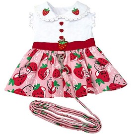 Strawberry Picnic Dog Dress with Matching Leash (X-Small)