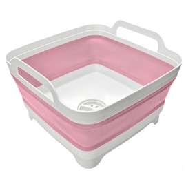 Collapsible Wash Basin 9L, Foldable Dish Tub with Drain Plug, Portable Collapsible Dish Basin, Camping Sink for Washing Dishes, Laundry & Kitchen Use (Pink)