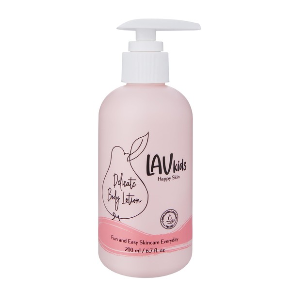 Lav Kids Delicate Body Lotion with Camomile, Sweet Almond and Shea Butter, 200ml Naturally Gentle Kids and Baby Moisturiser Cream, Dermatologically Tested for All Skin Care Types