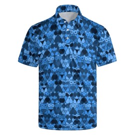 Funny Golf Polo Shirts Fish Scales Quick Dry Moisture Wicking Polo Shirts Flashes Short Sleeve Golf Shirts Hawaiian Polo Shirts Blue