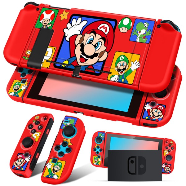 Koecya for Nintendo Switch Case Cute Cartoon Anime Design Cases Kawaii Fun Funny Fashion Soft Slim Protective Shell Cover Dockable Joycon for Kids Boys Teens Girls for Switch 2017 Red