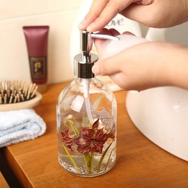 17oz Glass Soap and Lotion Dispenser Bottle with Rust Proof Plastic Pump Refillable Liquid Pump Bottle Great for Kitchen, Bath, Bathroom Accessories, Countertop, Set of 2