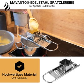 MAVANTO Spätzle Slicer Stainless Steel for Homemade Spätzle & Knöpfle - Dishwasher Safe Spätzle Grater Suitable for All Pots up to Diameter 30 cm