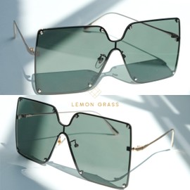 LEMON GRASS Rimless 72mm Oversized Flattop Sunglasses - Gold/Green