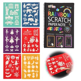 VONJUMA 1 x Magic Scratch Book with 10 Pages Fantastic Scratch Motifs Scratch Pictures Book with Colourful Gradient and Scratch Pen with 6 Drawing Templates