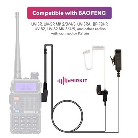 Walkie Talkie Earpiece with Mic K2-Pin Compatible with Baofeng BF-F8HP, UV-82L, UV 5R, BF-F8HP, UV-5R MK 3/4/5, UV-82 MK 3/4/5 - Radio Earpiece with Mic Acoustic Tube Earpiece Push to Talk Microphone