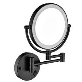 LJLB 8 Inch LED Wall Mount Two-Sided Magnifying Makeup Vanity Mirror, 360-Degree Rotation, Matte Black Finish with 1X/3X Magnification