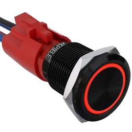 APIELE 10 Amp 19mm Latching Push Button Switch 12V SPST LED Waterproof Round Self-Locking 1NO (Black Aluminum, Red)