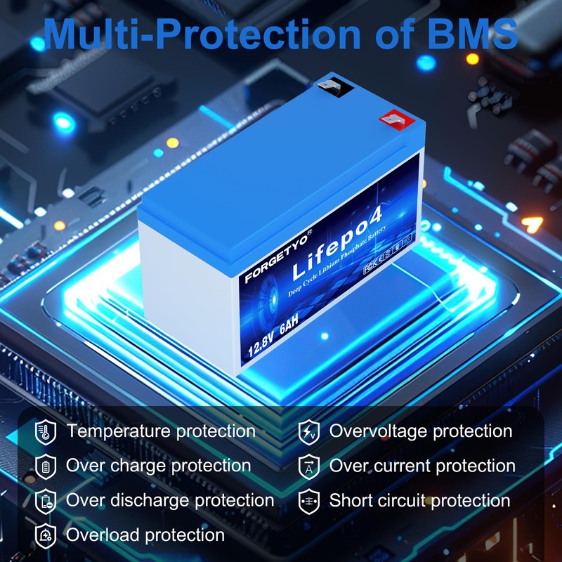 Forgetyo 12V 6Ah LiFePO4 Lithium Battery, 3000+ Cycles Lithium Battery,Safe