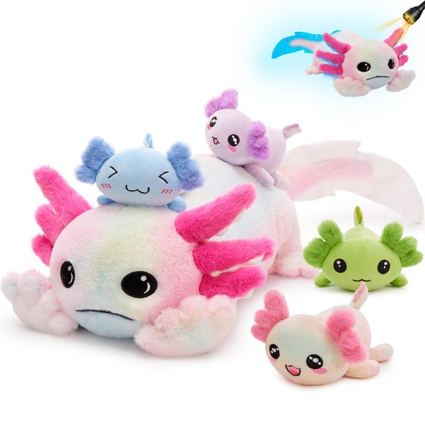 MaoGoLan 5 Pcs Axolotl Plush Stuffed Animal with 4 Babies