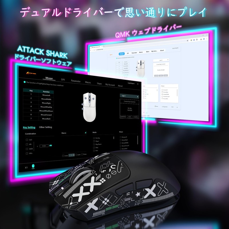 MAMBASNAKExATTACK SHARK X1 Gaming Mouse, Lightweight 49g Wireless Wired Bluetooth