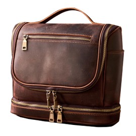 Travel Toiletry Bag For Men, Genuine Leather Shaving Dopp Kit Bottom Storage Holds More (11x8.6x4.7)-Leather Mens Toiletry Bag -Leather Makeup Cosmetic Organizer Kit - Men Travel Toiletries Bag