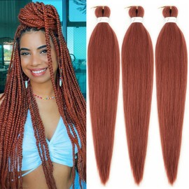 Ginger Braiding Hair Pre stretched 30 Inch 3 Packs 350# Copper Red Kanekalon Pre-stretched Braiding Hair EZ Braid Yaki Texture Synthetic Hair Extensions for Crochet Box Braids
