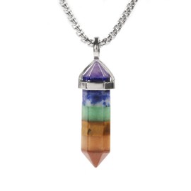 7 Chakra Stone Gemstone Hexagonal Pointed Reiki Chakra Chain Necklace 20" High-grade Iron Gift Box
