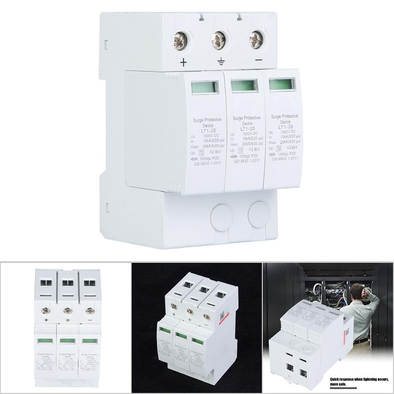 LT1-20 Surge Protector, 3P 1000VDC 20KA, 35mm DIN Rail Mount
