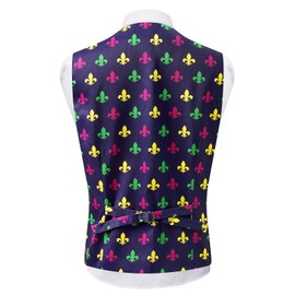 LINOCOUTON Men's Mardi Gras Suit Vest Purple Green Gold Fleur De Lis Outfit Dress Waistcoat with Bow Tie, Fleur De Lis, 3X-Large