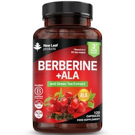 Berberine Complex + ALA Pure high Dosage With Added Green Tea Extract 98% Berberine + Alpha Lipoic Acid - 120 Vegan Capsules - UK Made By New Leaf