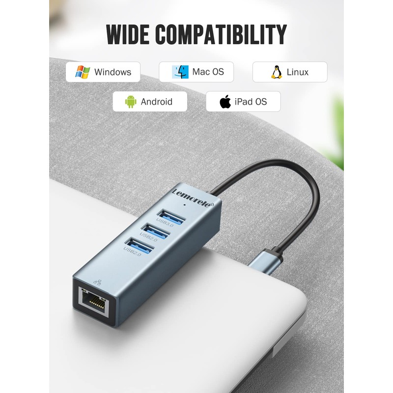 USB Ethernet Adapter, Lemorele USB 3.0 to RJ45 Gigabit Ethernet