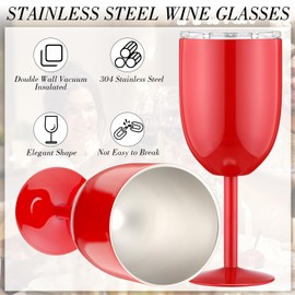 Yinder 8 Pcs Stemmed Stainless Steel Wine Glasses, 12 oz Stainless Wine Goblet with Lids Double Wall Insulated Unbreakable Goblets Insulated Stem Tumbler for Friendship Birthday Party(8 Colors)
