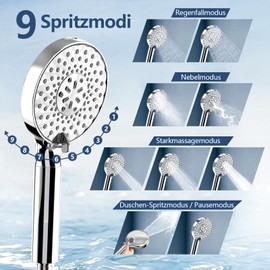 FanpBow 30 Schichten Duschkopf mit Filter, Hochdruck Handbrause mit Schlauch, 9 Strahlarten Filter Duschkopf Wassersparend mit Filtration in, Duschbrause f1r Hartes Wasser,Rest-Chlor,Bakterien, Schwermetall
