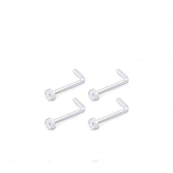 Jewelry 4Pcs 18g Clear Nose Ring Retainer Bioflex L Shape Nose Rings Studs Piercing Jewelry Flat Top