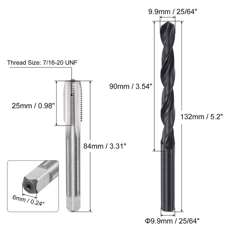sourcing map Tap and Drill Bit Set, 7/16-20 UNF Thread