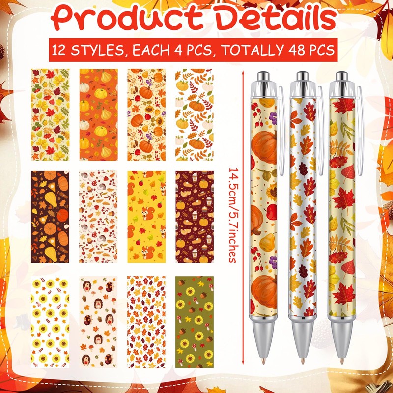 Kosiz 48 Pcs Fall Ballpoint Pens Bulk Gifts Favors Maple