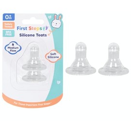 First Steps Standard Neck Teats – Medium Flow Baby Bottle Nipples, BPA-Free, Compatible with Standard Neck Bottles, 2-Pack