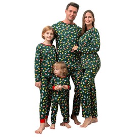 Rnxrbb 2024 Family Christmas Pajamas Matching Sets Holiday Xmas Christmas Pjs Jammies for Women Men Couples Adult Kids,Green Christmas lights-Women-M