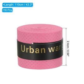 PATIKIL 43.3" Tennis Racket Grip Tape, 16 Pack PU Overgrip Round Groove Non-Slip Absorb Sweat for Badminton Fishing Rod, Pink
