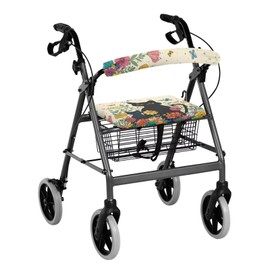 Luarisgur Black Cat Rollator Accessories for Seniors Cool Walker Seat Covers for Ladies Pattern Rollator Walker Accessories Seat Cover, Walkers for Seniors with Seat Gift Covers