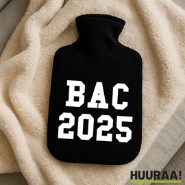 Huuraa Wärmflasche BAC 2025 Abschluss Frankreich Geschenk 1,8 Liter Black Classic Veloursbezug BAC 2025 Präsent