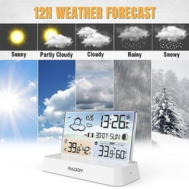 Raddy DT6 Weather Station Indoor Outdoor, Atomic Clock, Digital Color Display Indoor and Outdoor Thermometer Hygrometer, Home Weather Station with Wea
