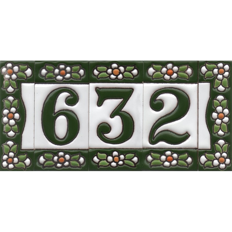 Green Floral Ceramic House Numbers & Letters Tile Size 7.5cm