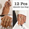 IRONBOX 12 Pcs Adjustable Knuckle Rings for Women 14K Gold