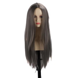 Peluca de Pelo Sintético Larga y Recta de Alta Densidad con Redecilla Incorporada Resistente Al Calor para Diversas Ocasiones (gris ahumado)