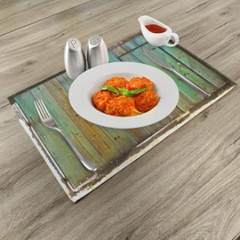 Ambesonne Vintage Place Mats Set of 4, Rustic Old Wood Door Dated Tuscany House Entrance Antique Texture Photograph, Washable Fabric Placemats for Dining Table, Standard Size, Brown and Mint