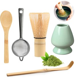 Matcha Whisk Set, Afenau 5pcs Matcha Kit with Bamboo Whisk, Whisk Holder, Tea Puller, Tea Spoon, Sieve, Handmade Matcha Tea Set, Perfect Matcha Starter Kit for Matcha Lovers